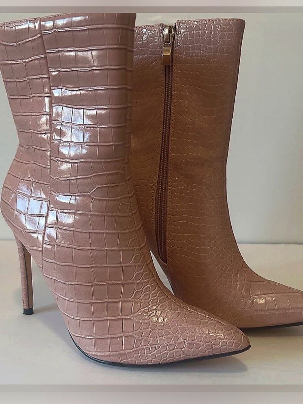 Fashion Nova Pink crocodile print ankle boots - 7 Used Worn once Size 7